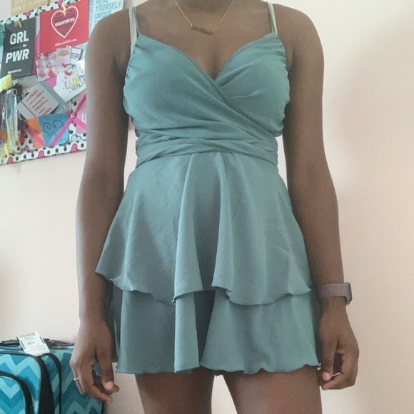 Lucy in the sky - “Shelby Ruffle Baby Doll Romper in Teal” dress - Picture 6 of 6